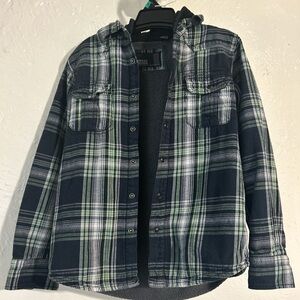 Micros Men's Plaid Shirt Jacket - Black and Green